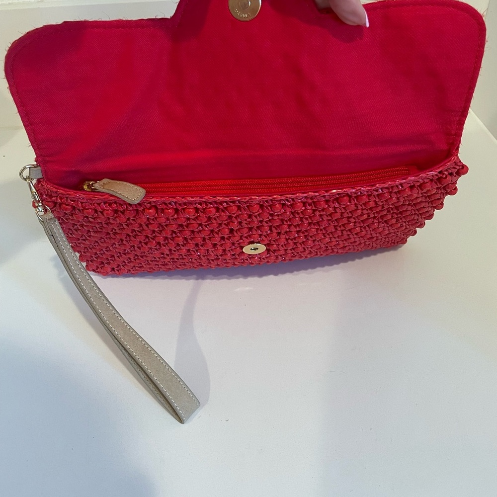 Trina Turk Raffia Beaded Clutch Wristlet Coral - Picture 6 of 11